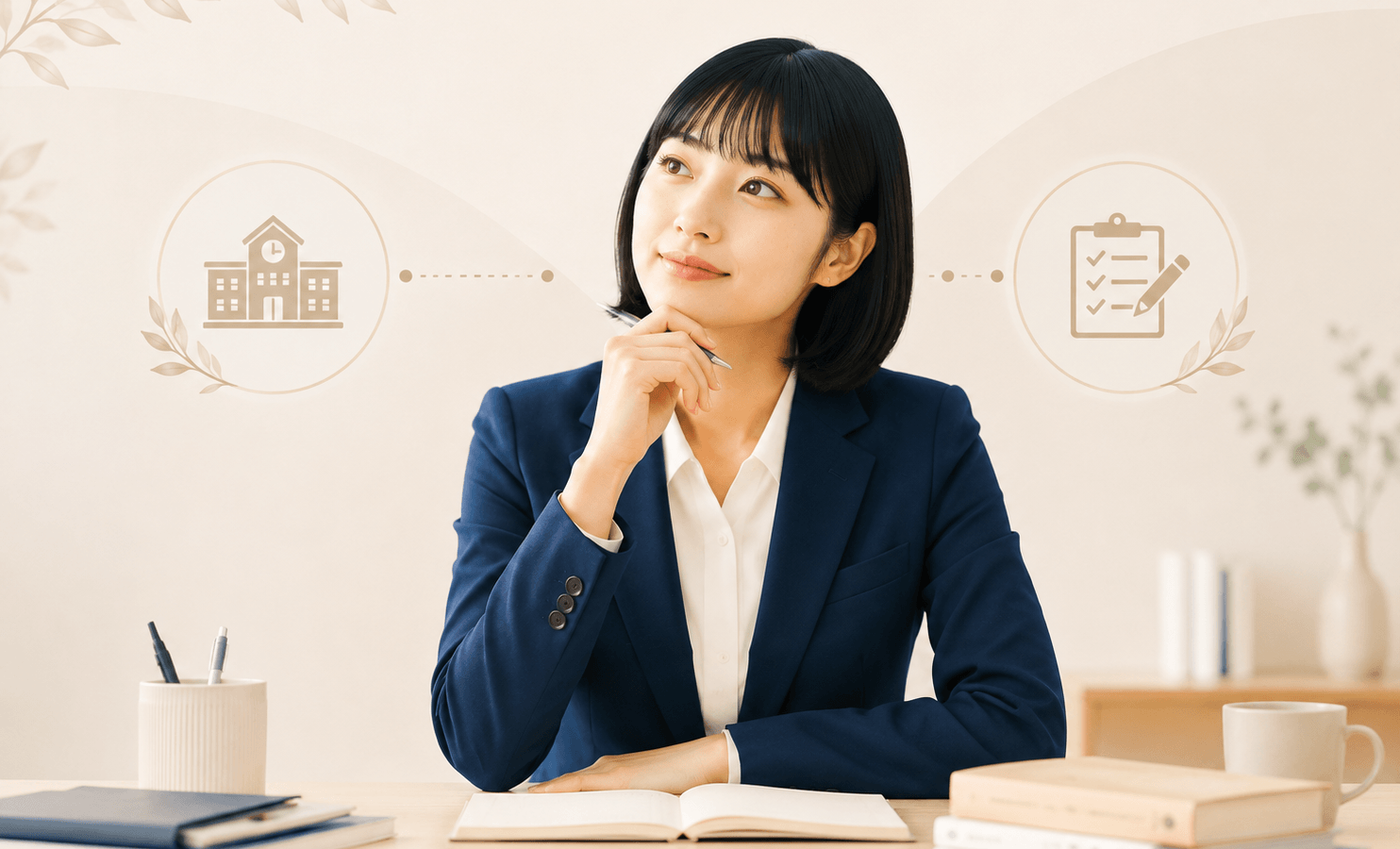 登録日本語教員への主なルートを考える女性の写真